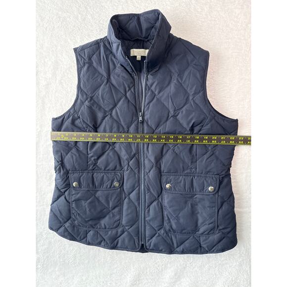 Talbots Lightweight Diamond Quilted Vest Size XL Preppy Navy Blue Full Zip - Picture 5 of 6
